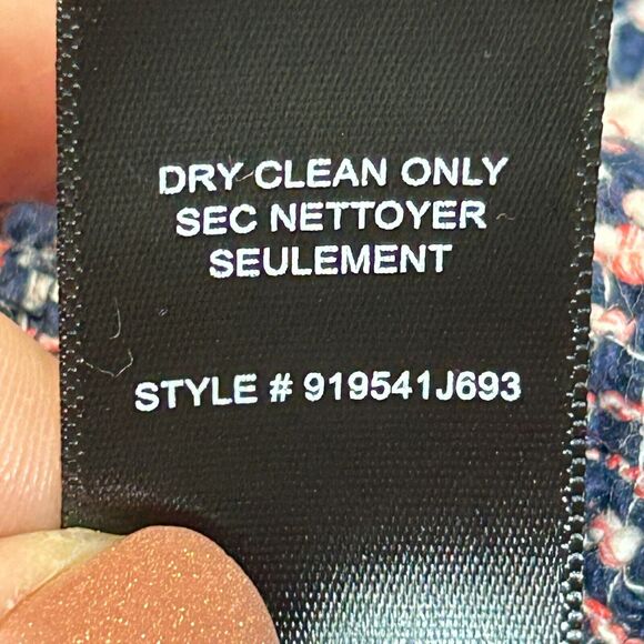 Rebecca Taylor Tweed Open Front Blazer Frayed Trim Navy w/ Pink & White Small - Picture 10 of 11